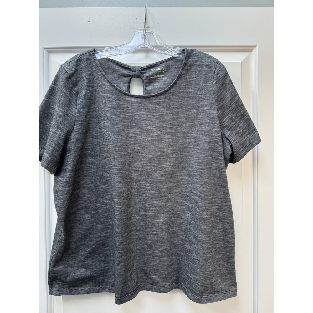 Talbots Woman 2X Charcoal Grey Twist Back Keyhole Tee‎ Short Sleeve Cotton Blend